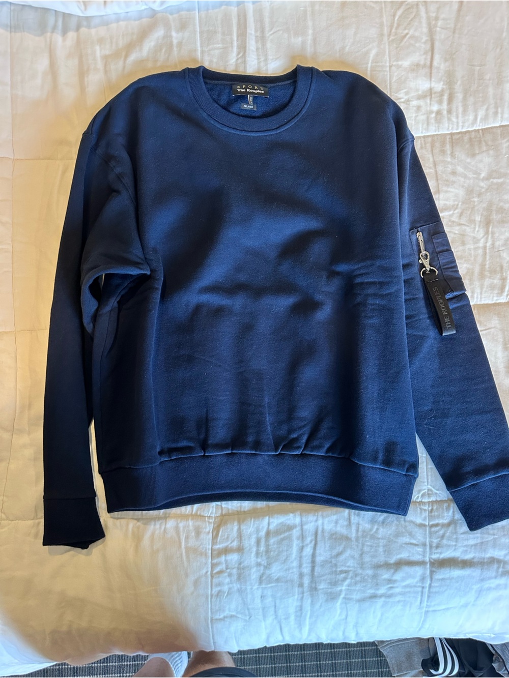The Kooples Navy Crewneck Sweatshirt with Sleeve Zip Detail